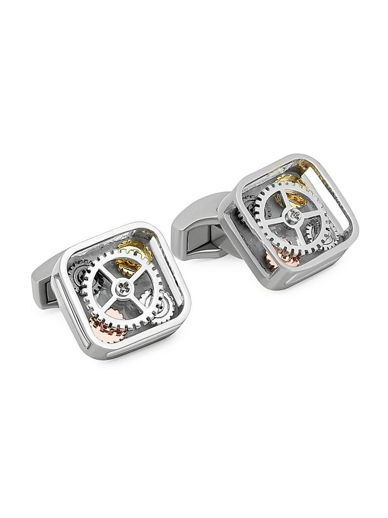 Tateossian Tri-Tone 
Enamel Gear Square Cufflinks 1