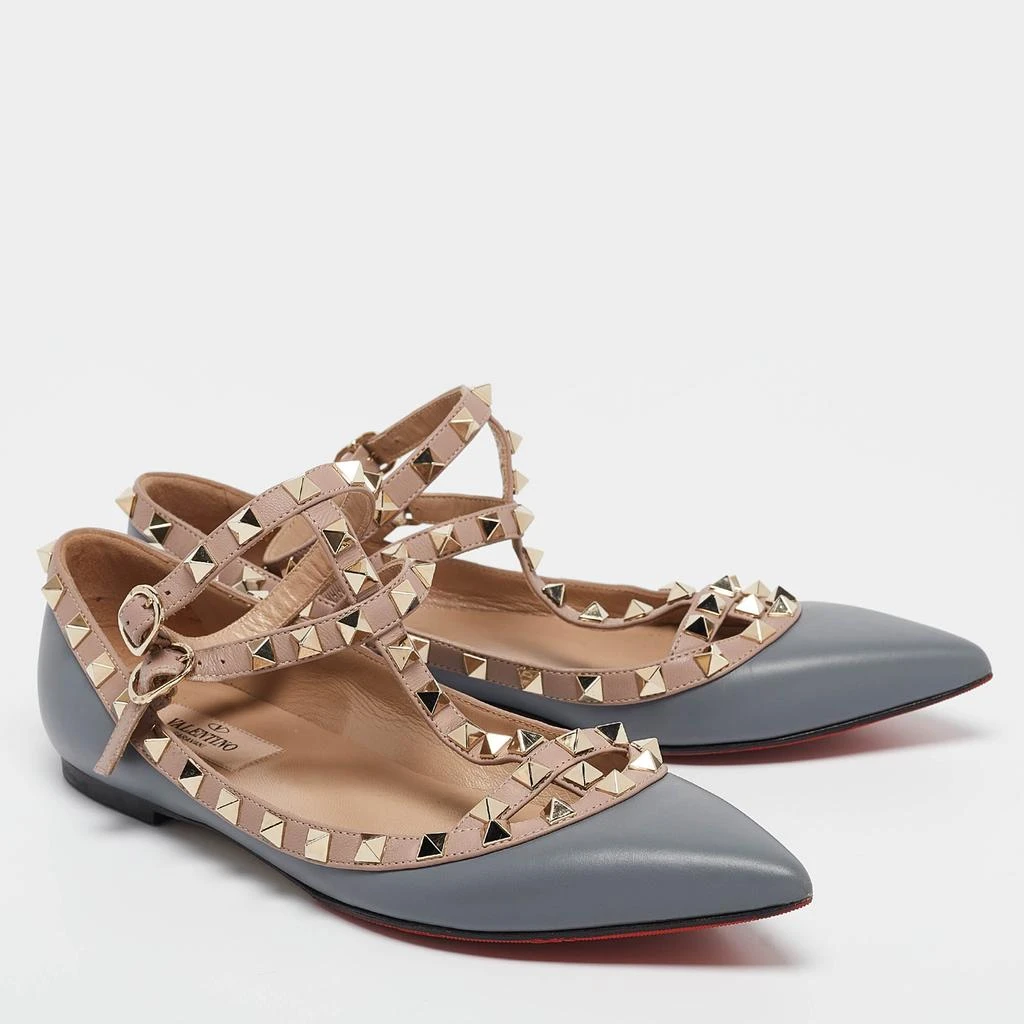 Valentino Valentino Grey/Dusty Pink Leather Rockstud Ankle Strap Flats Size 37 4