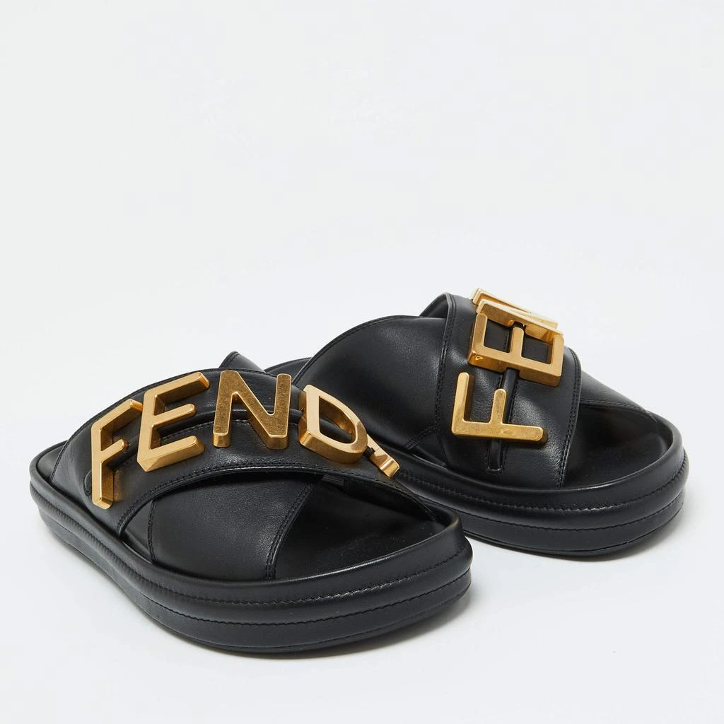 Fendi Fendi Black Leather Fendigraphy Flat Slide Sandals Size 37 4