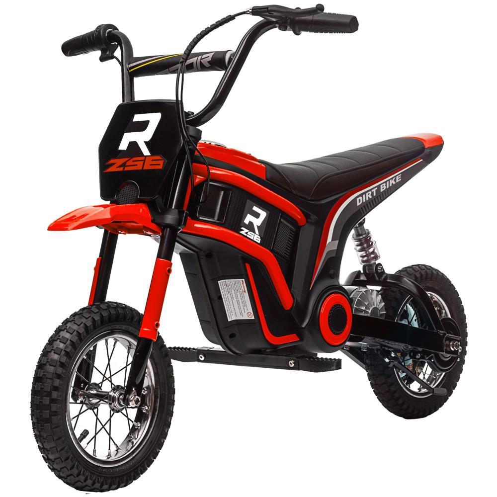 BreeBe Aosom Electric Dirt Bike with Twist Grip Throttle, 24V 350W Off-Road Electric Motorcycle, Up to 15 MPH with Brake, Music Horn, Rear Suspension for Ages 13+ Years, Red