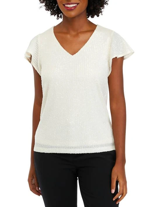 THE LIMITED Limited Womens Flutter Sleeve Sequin Top 1