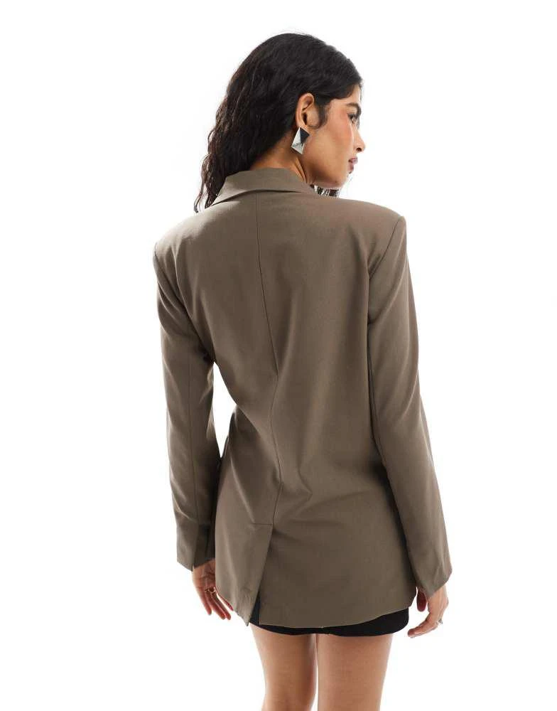 Pull&Bear Pull&Bear tie front oversized blazer in taupe 3