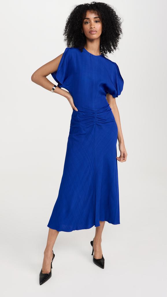 ワンピースその他 Victoria Beckham Peacock-coloured midi dress with ruffle Victoria Beckham Peacock-coloured midi dress with ruffle