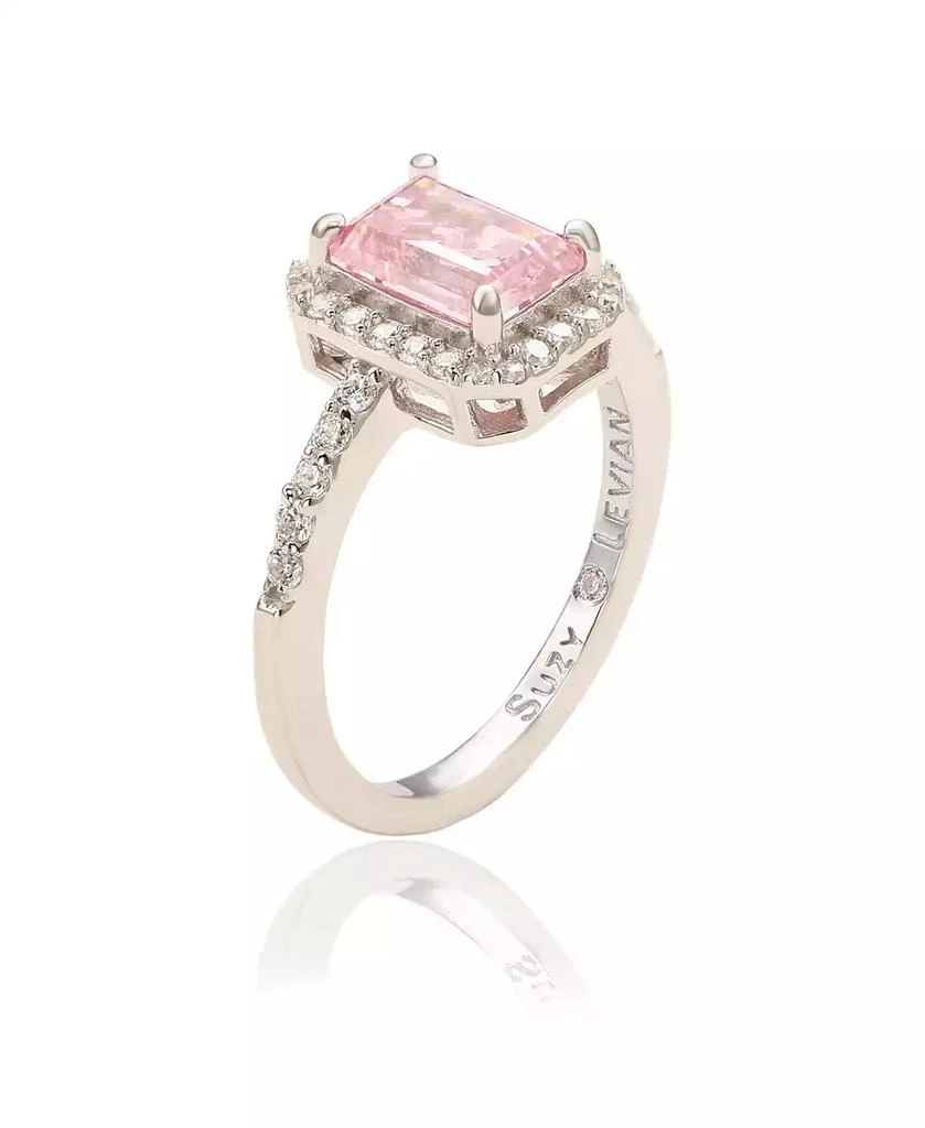 Suzy Levian New York Suzy Levian Sterling Silver Emerald Cut Sapphire 
Created White Sapphire Halo Ring 2