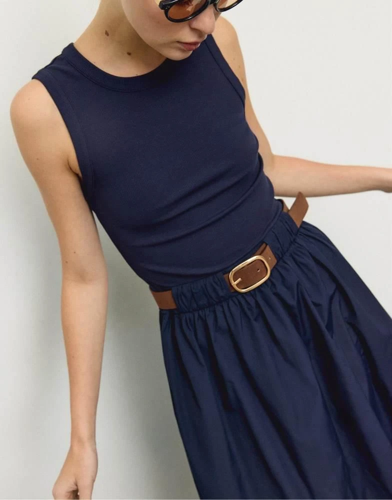 stradivarius midi dress Stradivarius Linen-Look Cross-Back midi Dress Navy Blue Xl
