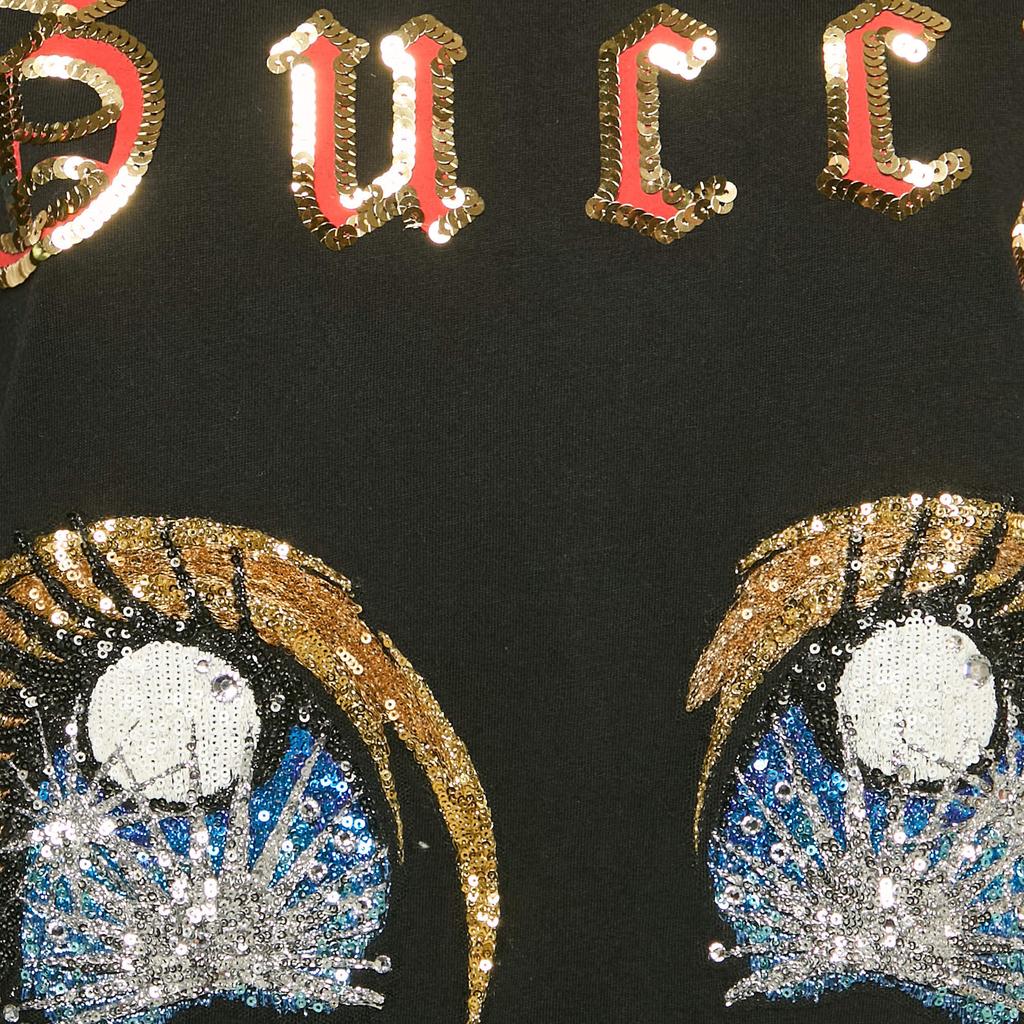 Gucci Gucci x Chikae Ide Black Jersey Sequin Detail T-Shirt M - T