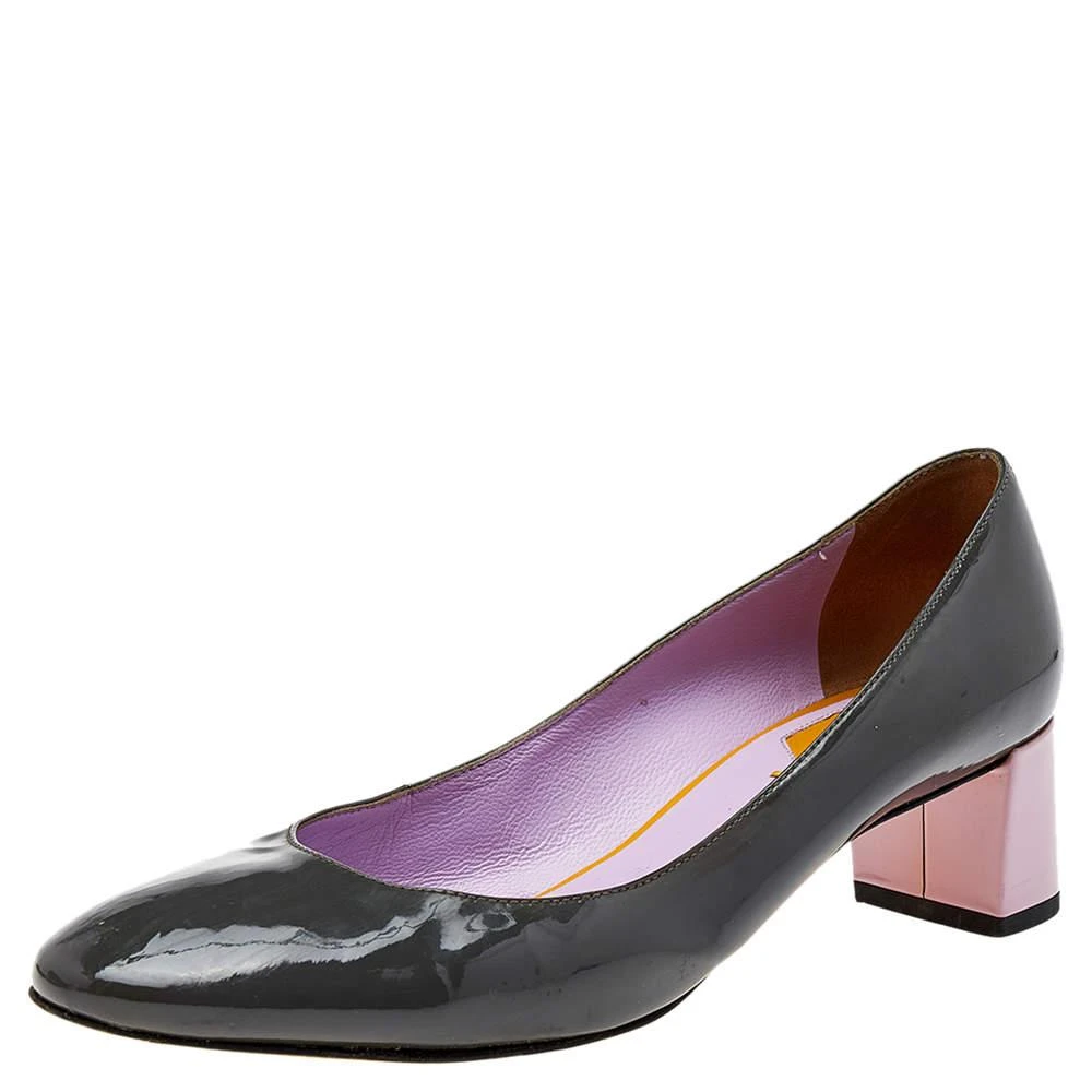 Fendi Fendi Grey/Purple Patent Leather Block Heel Pumps Size 37 1