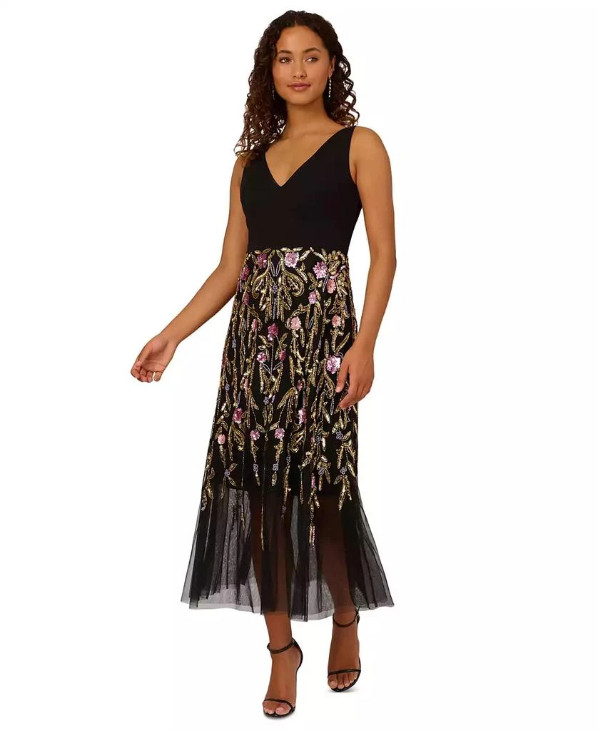 Adrianna Papell Women's V-Neck Embellished-Floral Dress 1