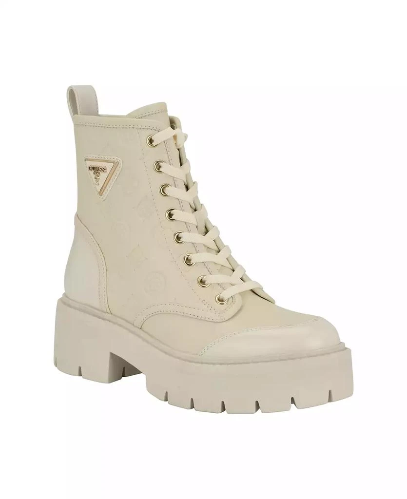 GUESS Women's Shun Triple Triangle Lace-Up Lug Sole Combat Boots 1