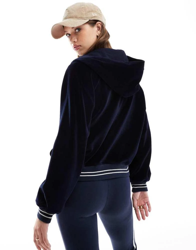 Gant GANT velour hooded bomber jacket with varsity logo in navy 4