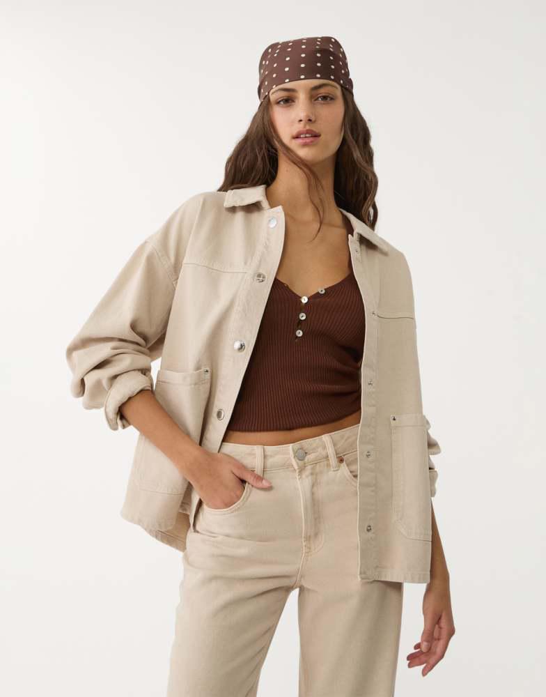 Stradivarius Stradivarius twill jacket with pockets in stone