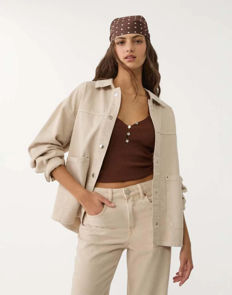Stradivarius Stradivarius twill jacket with pockets in stone 1