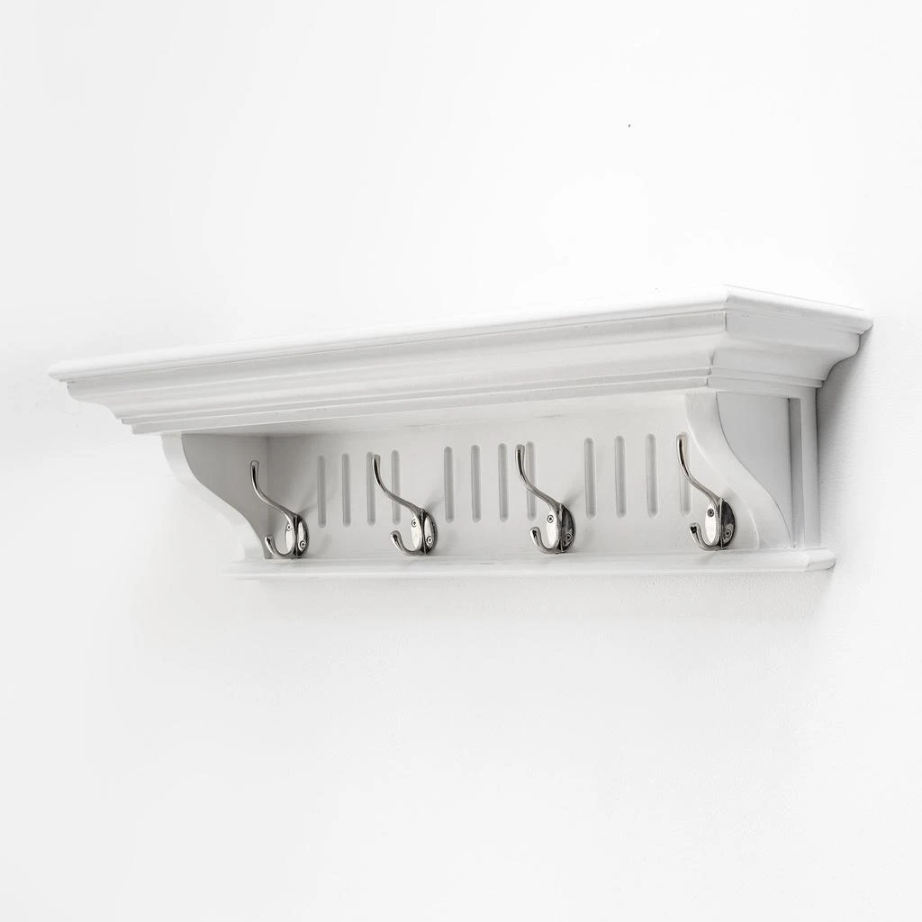 Hivvago 28" White Solid Wood Four Hook Wall Mount Coat Rack