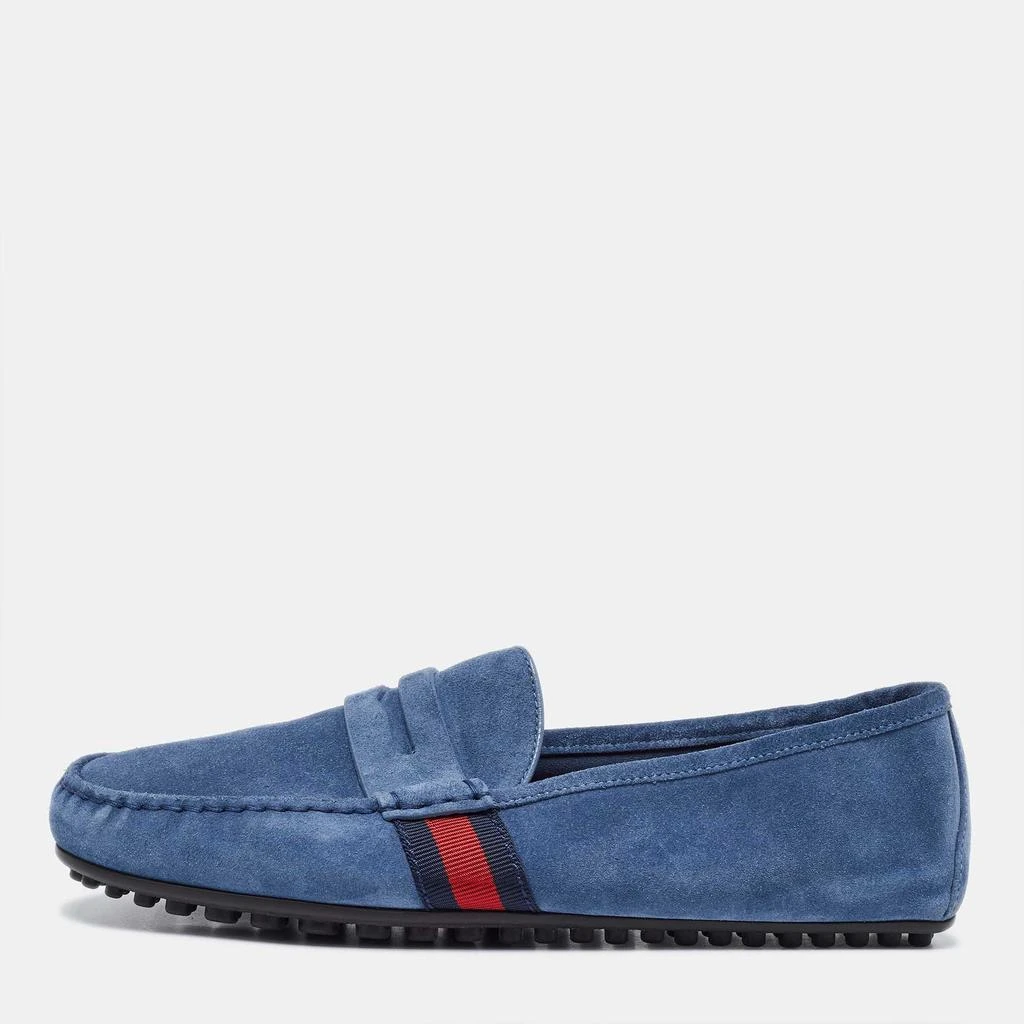 Gucci Gucci Blue Suede Web Trim Penny Loafers Size 41.5 1