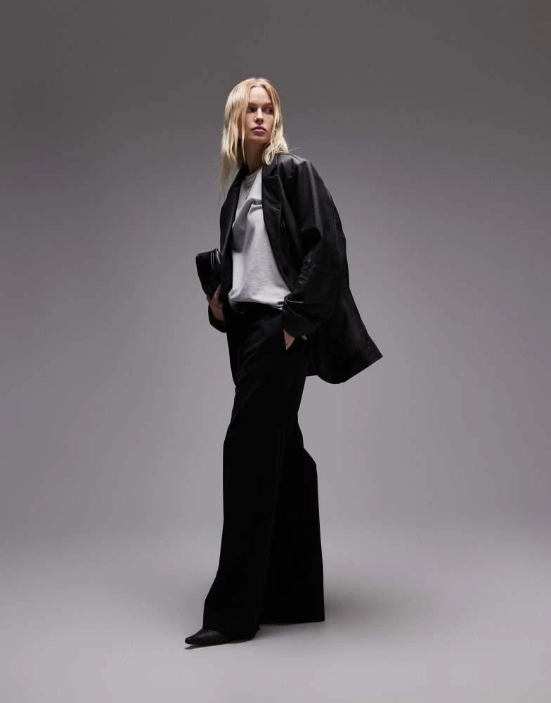 Topshop Topshop premium real leather blazer in washed black 1