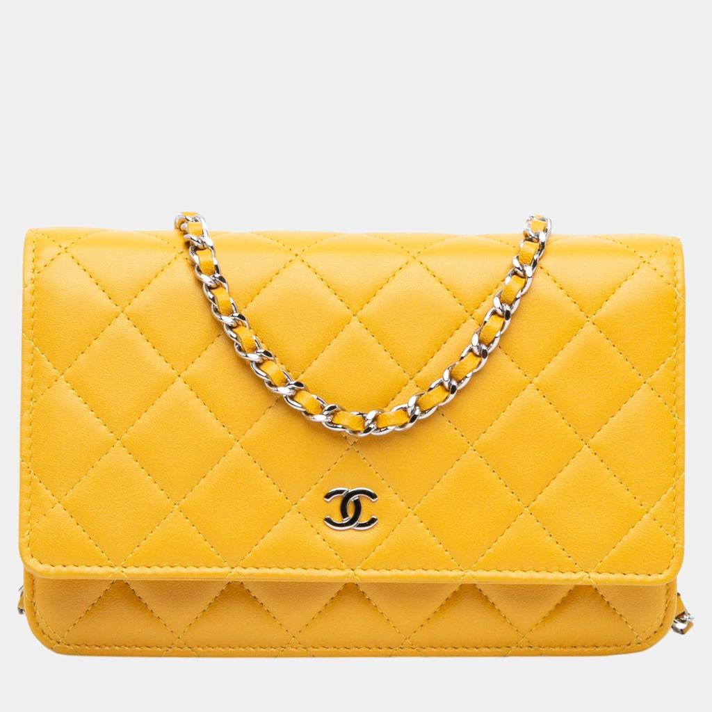 Chanel Chanel Yellow CC Quilted Lambskin Wallet On Chain