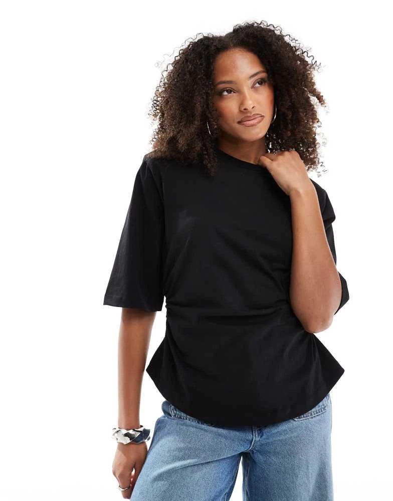 ASOS ASOS DESIGN shoulder pad cinch waist t shirt in black 1