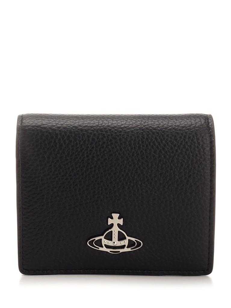 【Vivienne Westwood】 3D Orb Wallet Black Vivienne Westwood Tri fold Wallet Black Enamel Orb