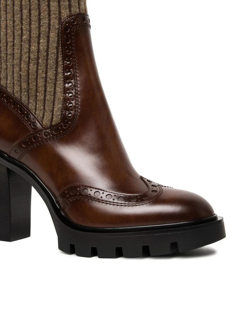 Santoni Leather mid-heel brogue sock boots 5