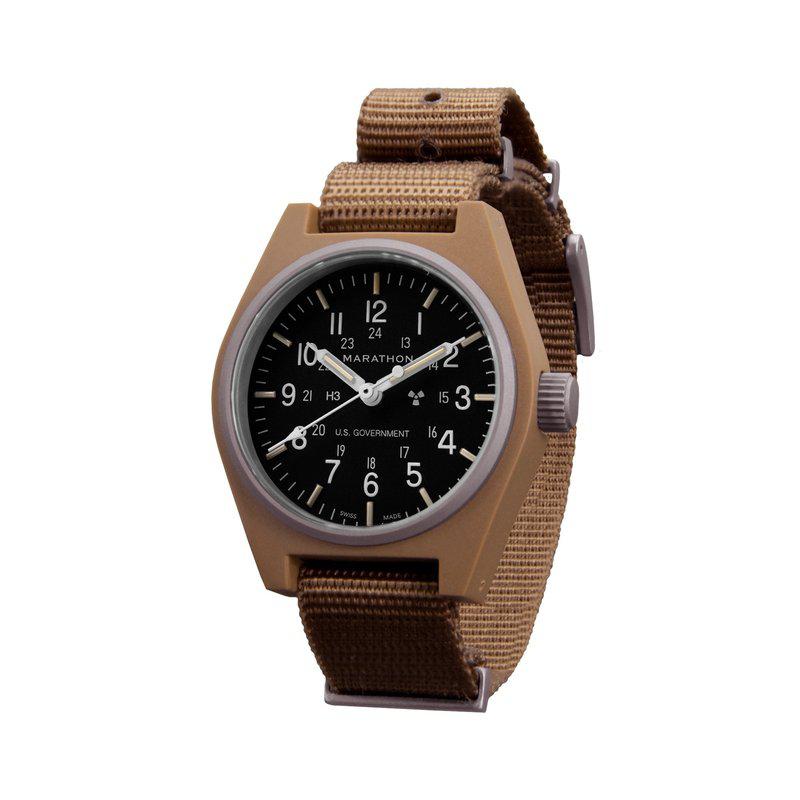 Marathon 34mm Desert Tan General Purpose Quartz (GPQ) DIAL MARKINGS: US GOV/STRAP TYPE: NYLON DEFSTAN