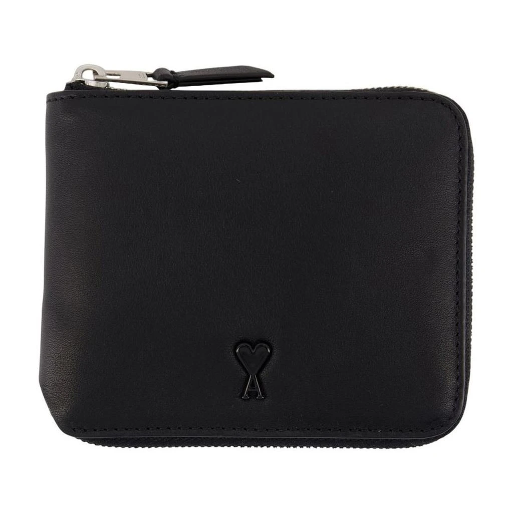 AMI Zip-Around Wallet In Smooth Calfskin Leather