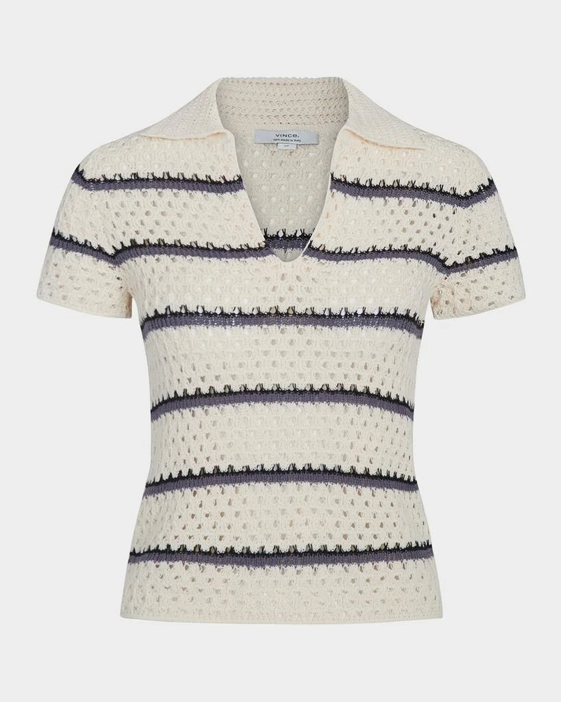 Vince Stripe Short-Sleeve Macrame Top 1