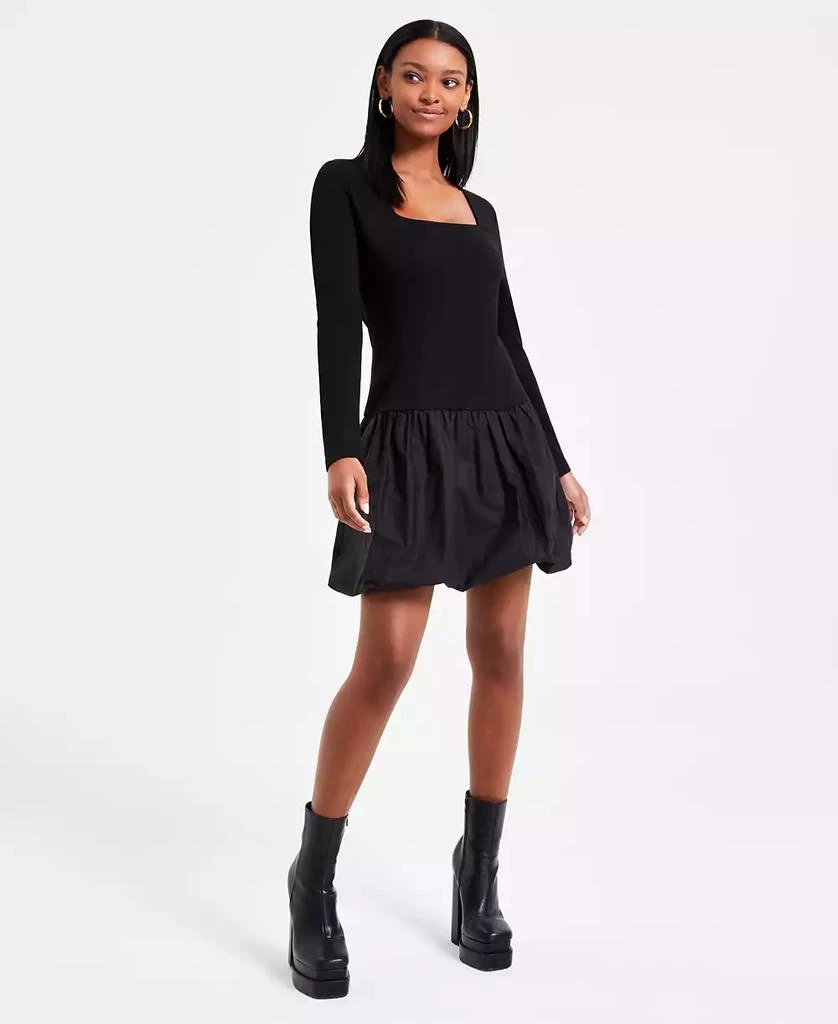 Bar III Women's Mixed Media Long-Sleeve Bubble-Hem Dress, Exclusively at Macy's 1