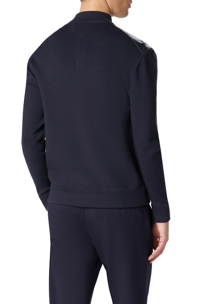 BUGATCHI Leather Front Zip-Up Cotton & Cashmere Cardigan