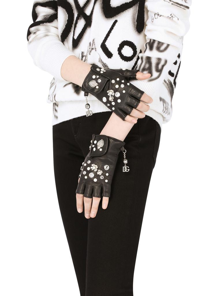 Dolce & Gabbana Nappa leather gloves with embroidery and charms