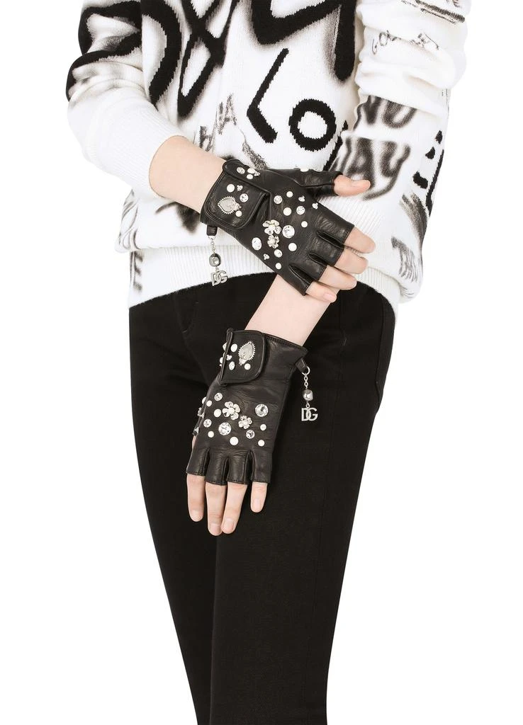 DOLCE & GABBANA Nappa leather gloves with embroidery and charms 2