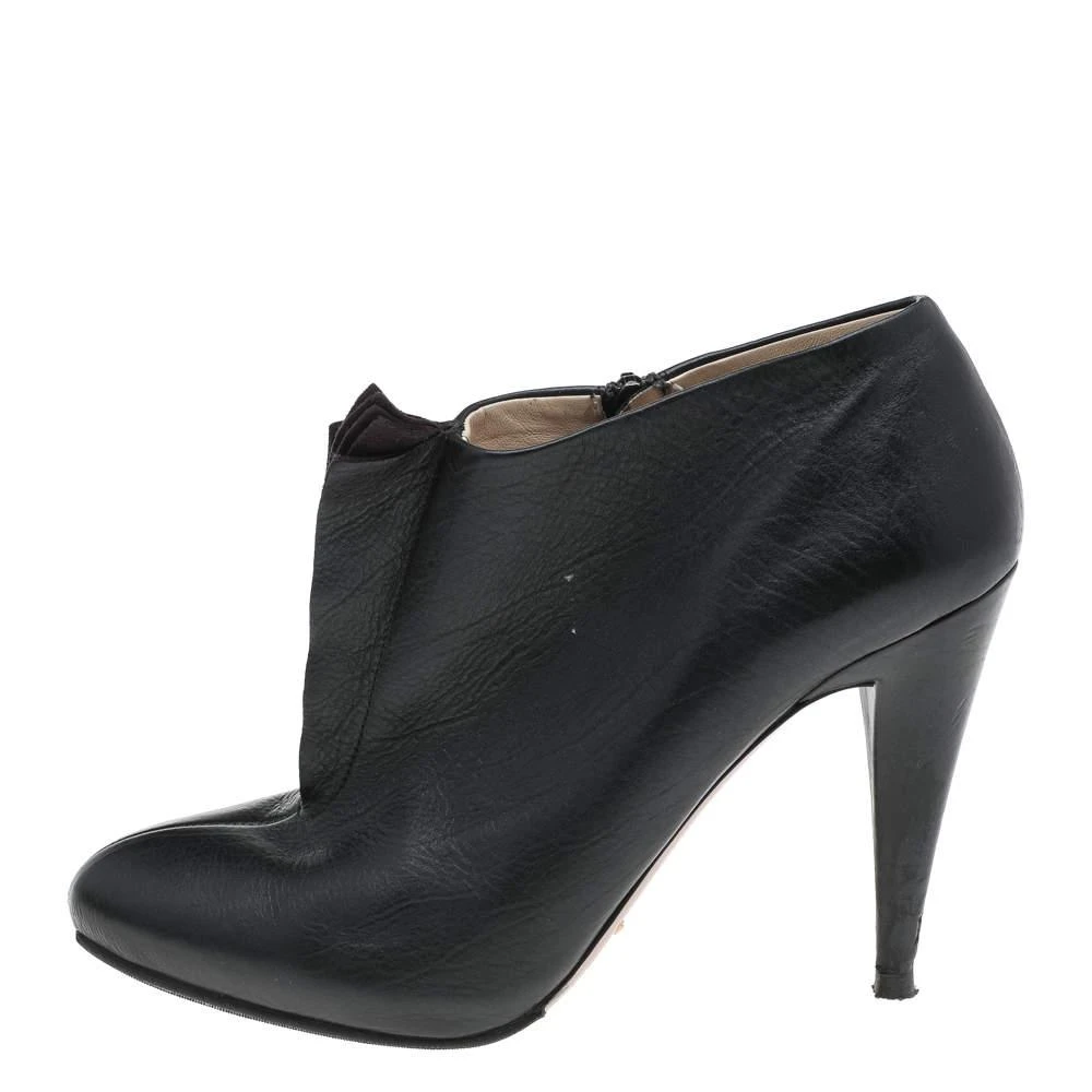 Prada Prada Black/Purple Leather And Suede Ruffle Detail Ankle Length Booties Size 38.5 2