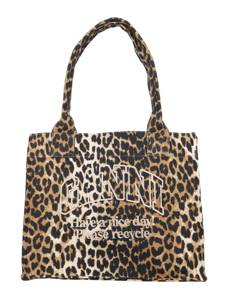 Ganni Ganni Leopard-Print Canvas Tote Bag 1