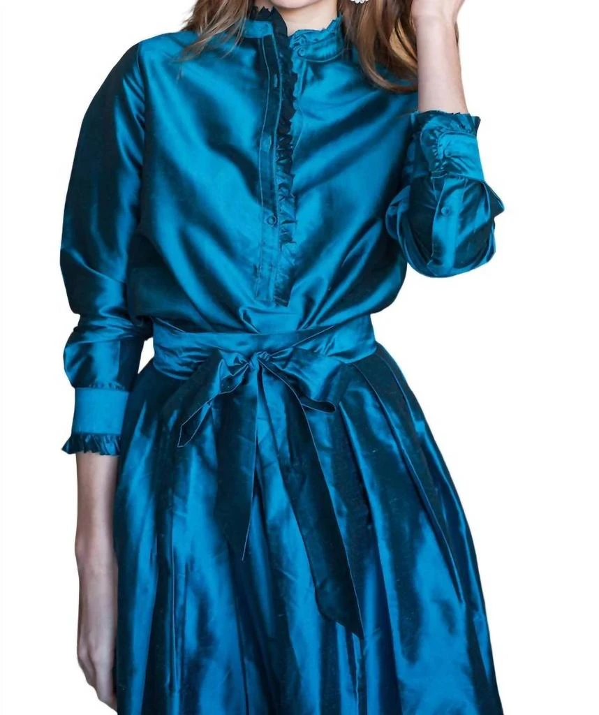 Ann Mashburn Frill Shirt In Atlantic Blue 1