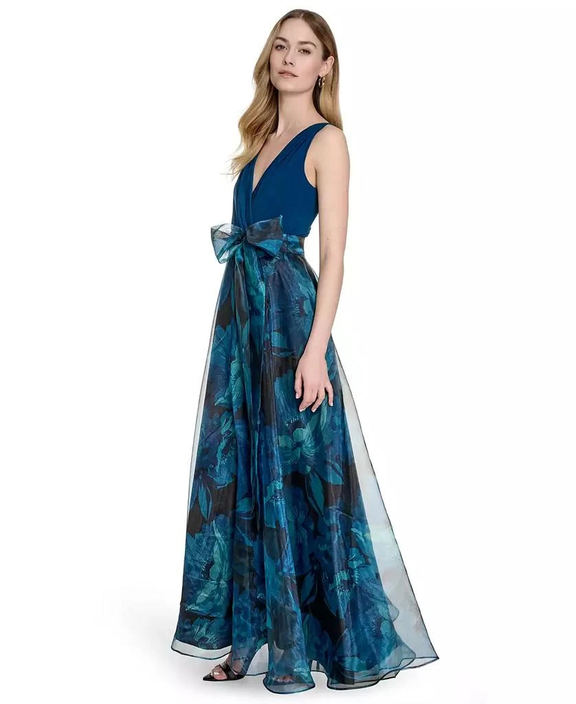 Eliza J Petites Surplice Printed-Skirt Sleeveless Gown 4