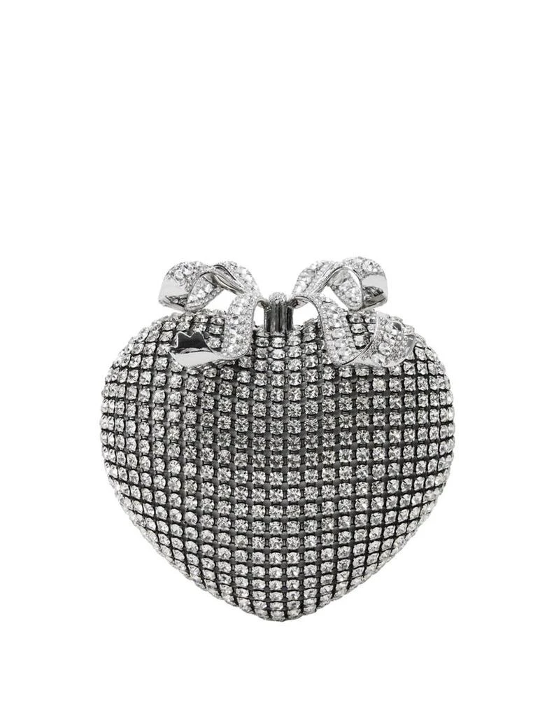 Self Portrait 'Heart' Silver Clutch With Bow On The Front And All-Over Crystal Decorations In Tech Fabric Woman 4