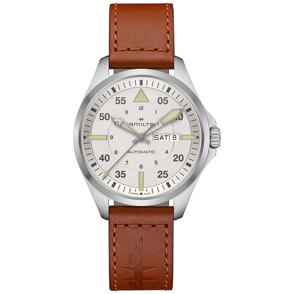 Hamilton Men's Swiss Automatic Khaki Aviation Day Date Brown Leather Strap Watch 42mm