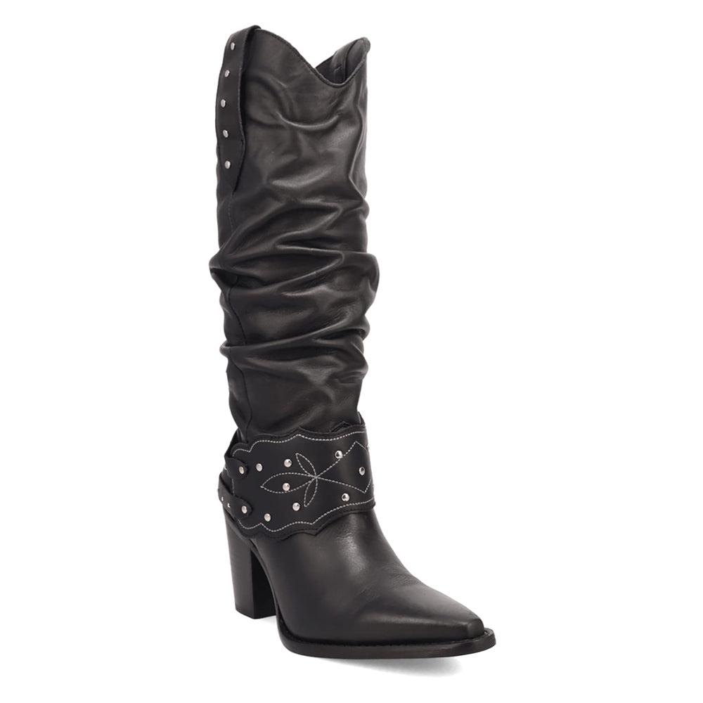 Dingo Grit N' Grace Slouchy Studded Snip Toe Pull On Cowboy Boots