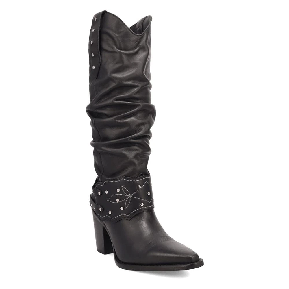 Dingo Grit N' Grace Slouchy Studded Snip Toe Pull On Cowboy Boots 2