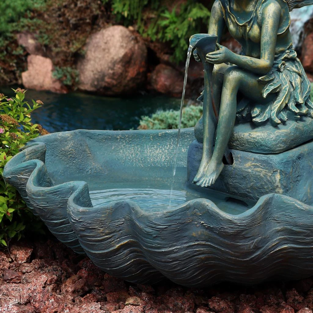 Sunnydaze 30"H Electric Fiberglass Fairy Shell Outdoor Water Fountain 6