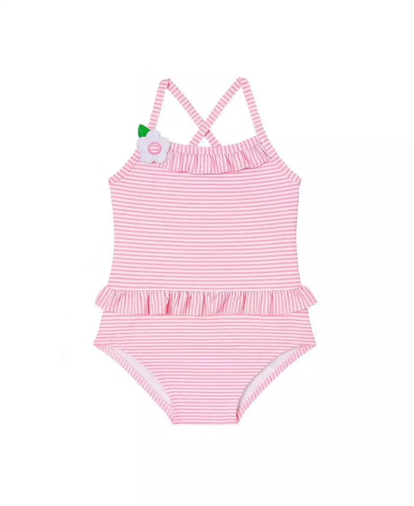 Florence Eiseman Little Girls Stripe Seersucker Swimsuit with Flower