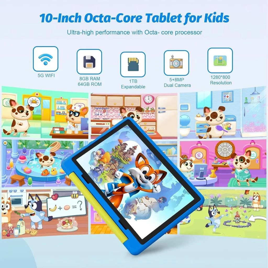 AEEZO-US 10-Inch Android Kids Tablet - 14 Octa-Core, 8GB RAM, 64GB ROM, Parental Control, Includes Protective Case - Ideal Gift for Toddlers 3