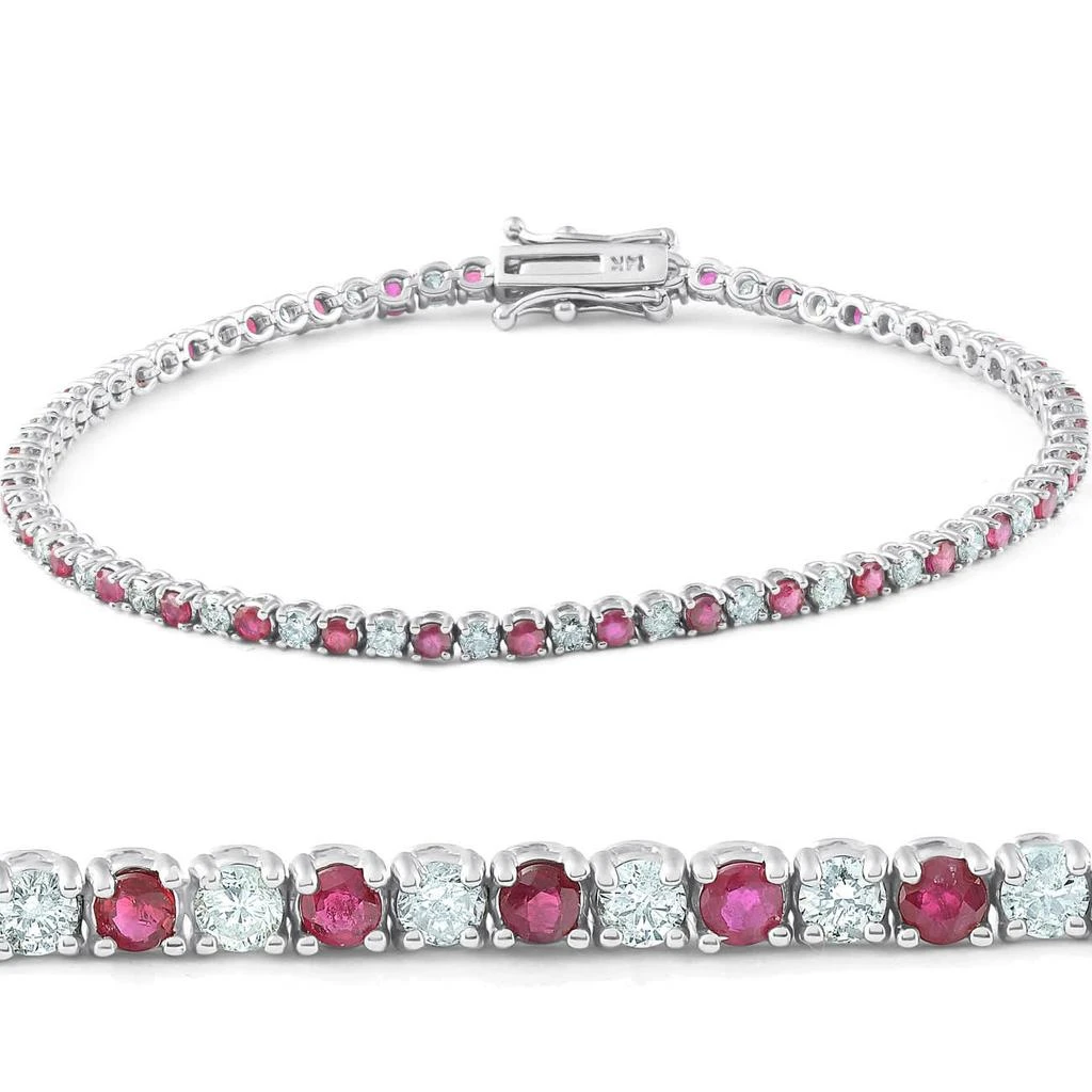 Pompeii3 3ct Genuine Ruby 
Real Diamond Tennis Bracelet 14K White Gold