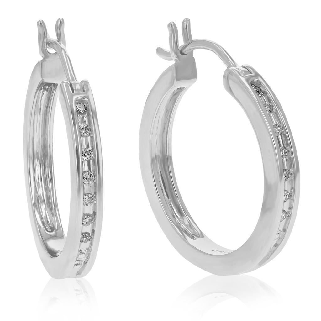 Vir Jewels 1/10 cttw Round Cut Lab Grown Diamond Hoop Earrings in .925 Sterling Silver Prong Set 1 Inch