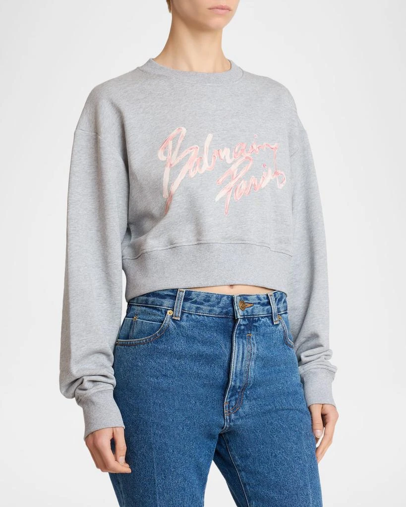 Balmain Logo-Print Crop Crewneck Sweatshirt 4