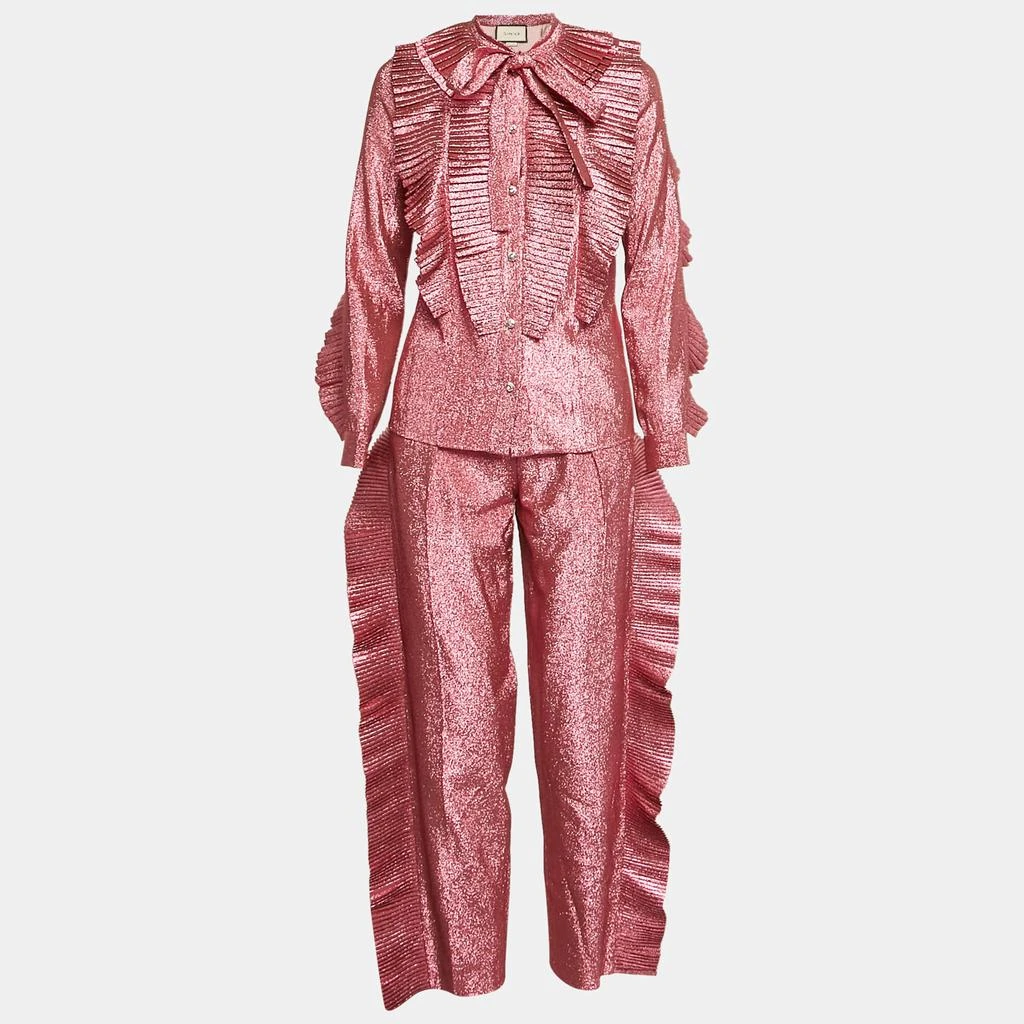 Gucci Gucci Pink Lurex Ruffle Detail Pants and Shirt Set S 1
