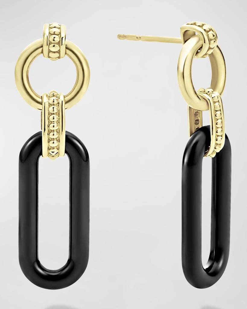 LAGOS 18K Signature Caviar Black Ceramic Links 33x10mm Alternating Circle and Oval Earrings 2