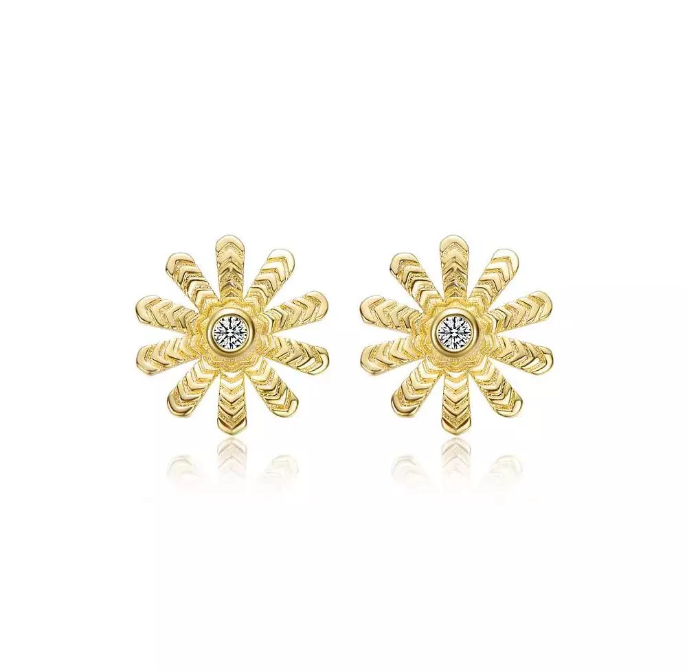 Genevive Dainty 14K Gold Plated Cubic Zirconia Flower Stud Earrings 3
