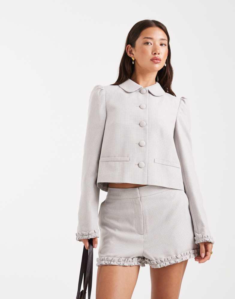 Miss Selfridge Miss Selfridge puff sleeve button through blazer co-ord in grey