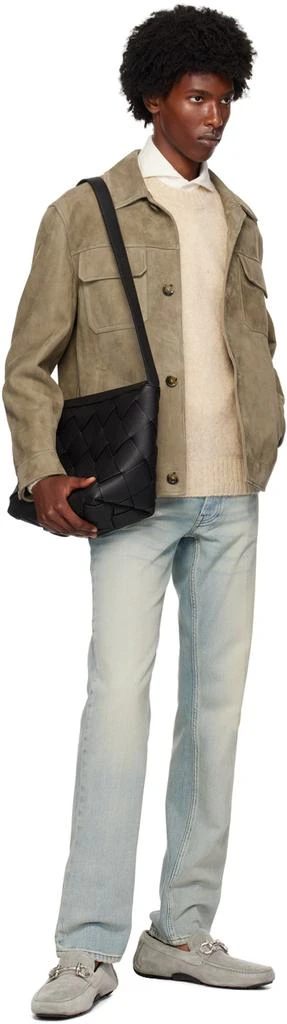 LARDINI Taupe Paneled Leather Jacket 4