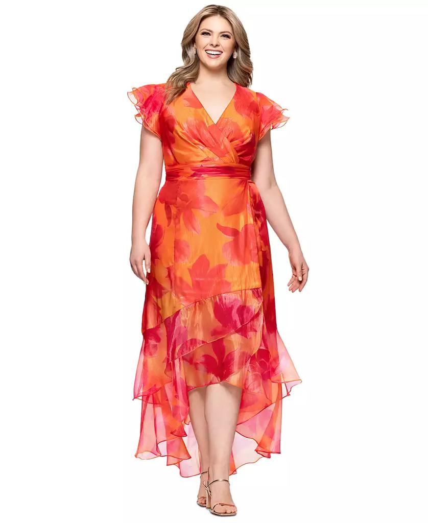 XSCAPE Plus Size Floral-Print Chiffon High-Low Dress